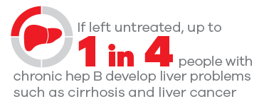 If left untreated, up to 1 in 4 people with chronic hep B develop liver problems such as cirrhosis and liver cancer